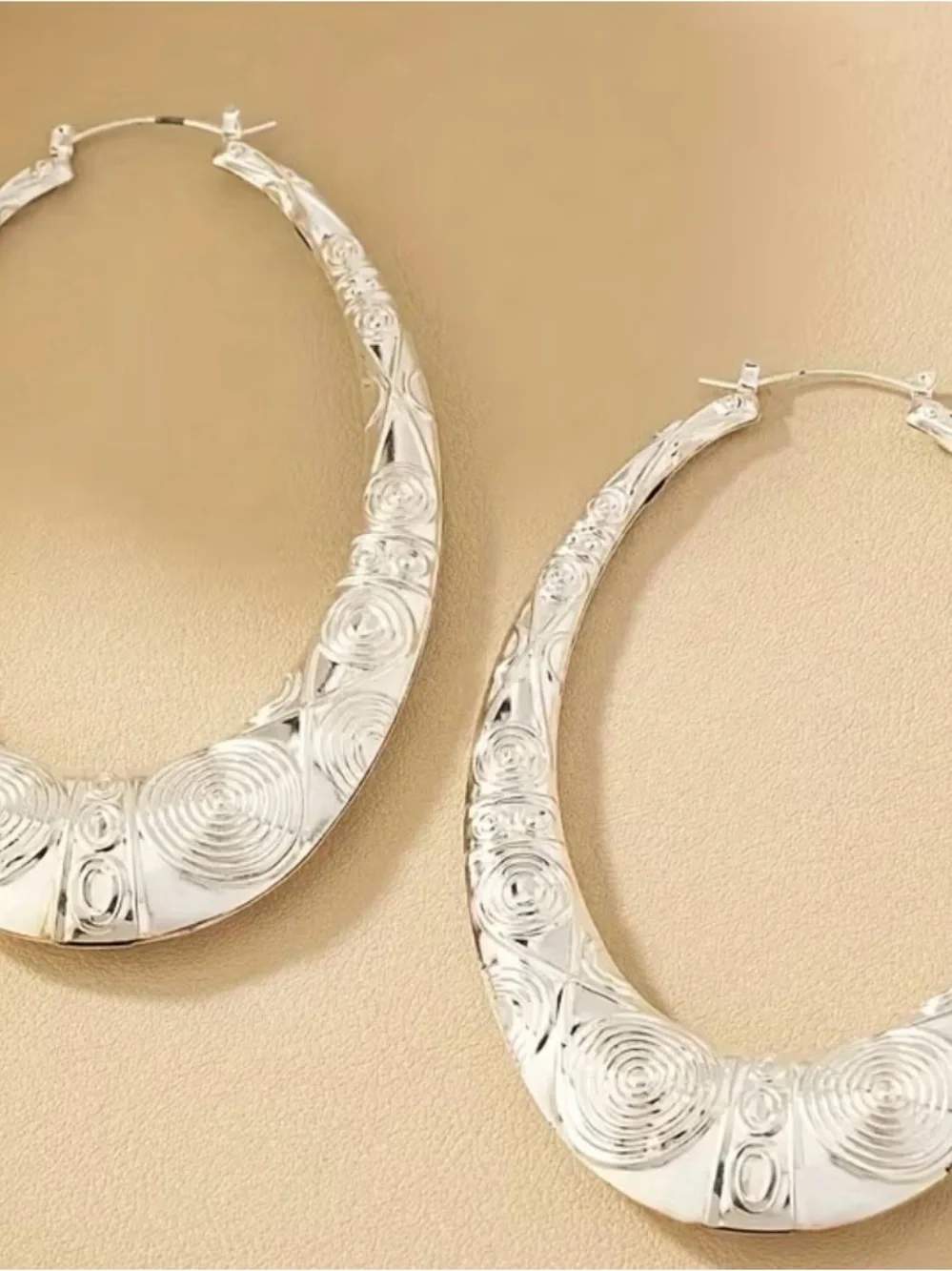 Silver Textured Crescent Hoop Earrings - Women Jewelry